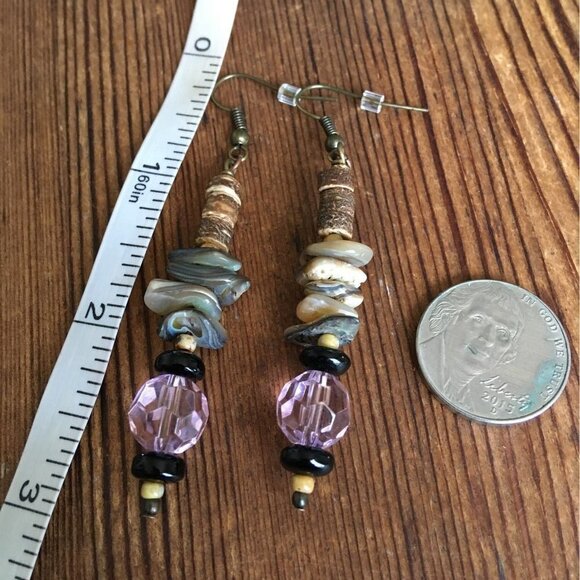*Pink and Shell Beaded Dangle Earrings, Handmade Ladies Earrings - Picture 2 of 2